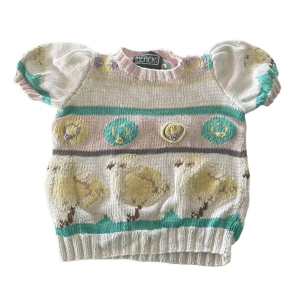 berek Other - Berek Hand Knit Sweater Kids Girls 6 Short Sleeve Baby Chics Sun Hats Pastels